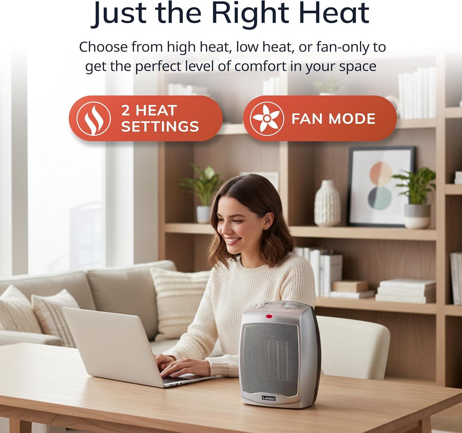 image:imageLasko Portable Indoor Electric Ceramic Space Heater with TipOver Safety Switch Overheat Protection and Thermostat 2 Speeds Safe for Home 92 Inches Dark Gray 1500W 75420192 Inches  NonOscillating