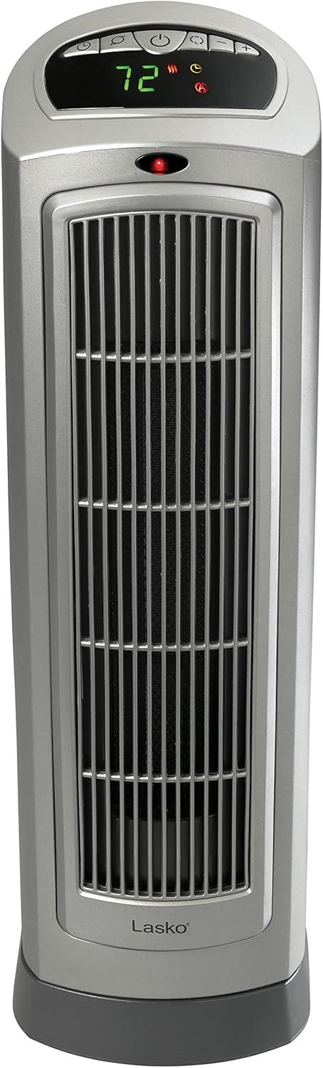 image:imageLasko Portable Oscillating Indoor Electric Ceramic Tower Space Heater with TipOver Safety Switch Overheat Protection Timer and Remote Control Safe for Home 225 Inches1500W 751321 BlackSilver