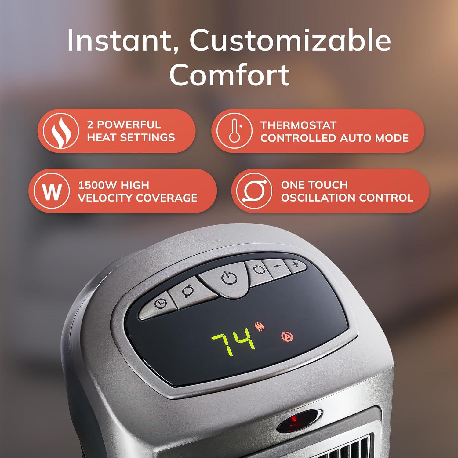image:imageLasko Portable Oscillating Indoor Electric Ceramic Tower Space Heater with TipOver Safety Switch Overheat Protection Timer and Remote Control Safe for Home 225 Inches1500W 751321 BlackSilver