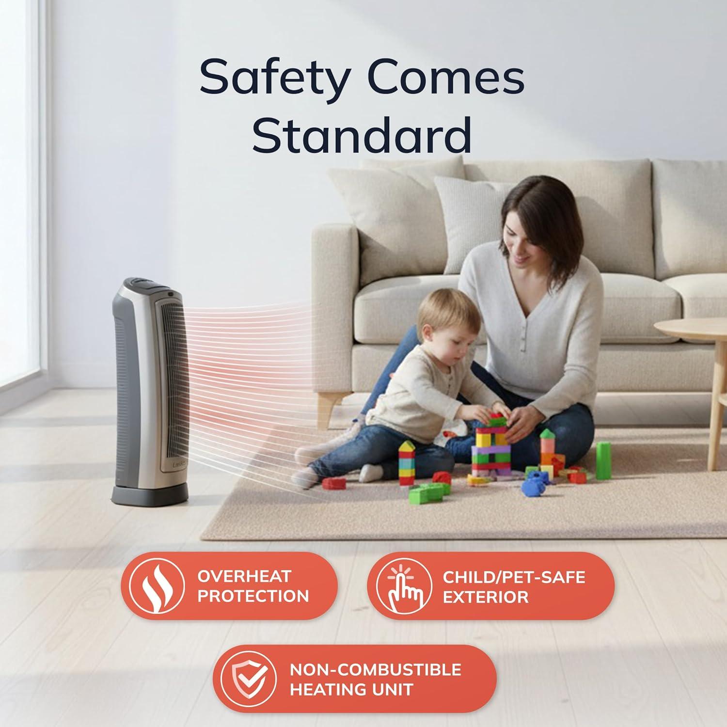 image:imageLasko Portable Oscillating Indoor Electric Ceramic Tower Space Heater with TipOver Safety Switch Overheat Protection Timer and Remote Control Safe for Home 225 Inches1500W 751321 BlackSilver