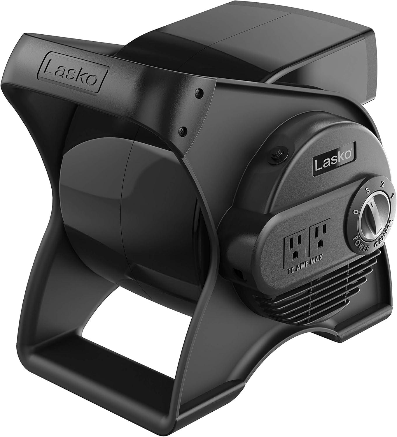 image:imageLasko Portable Utility Fan 12 289 CFM Pivoting High Velocity Air Mover Blower Fan 3 Speeds 2 Accessory Outlets 120V Black U12104Classic