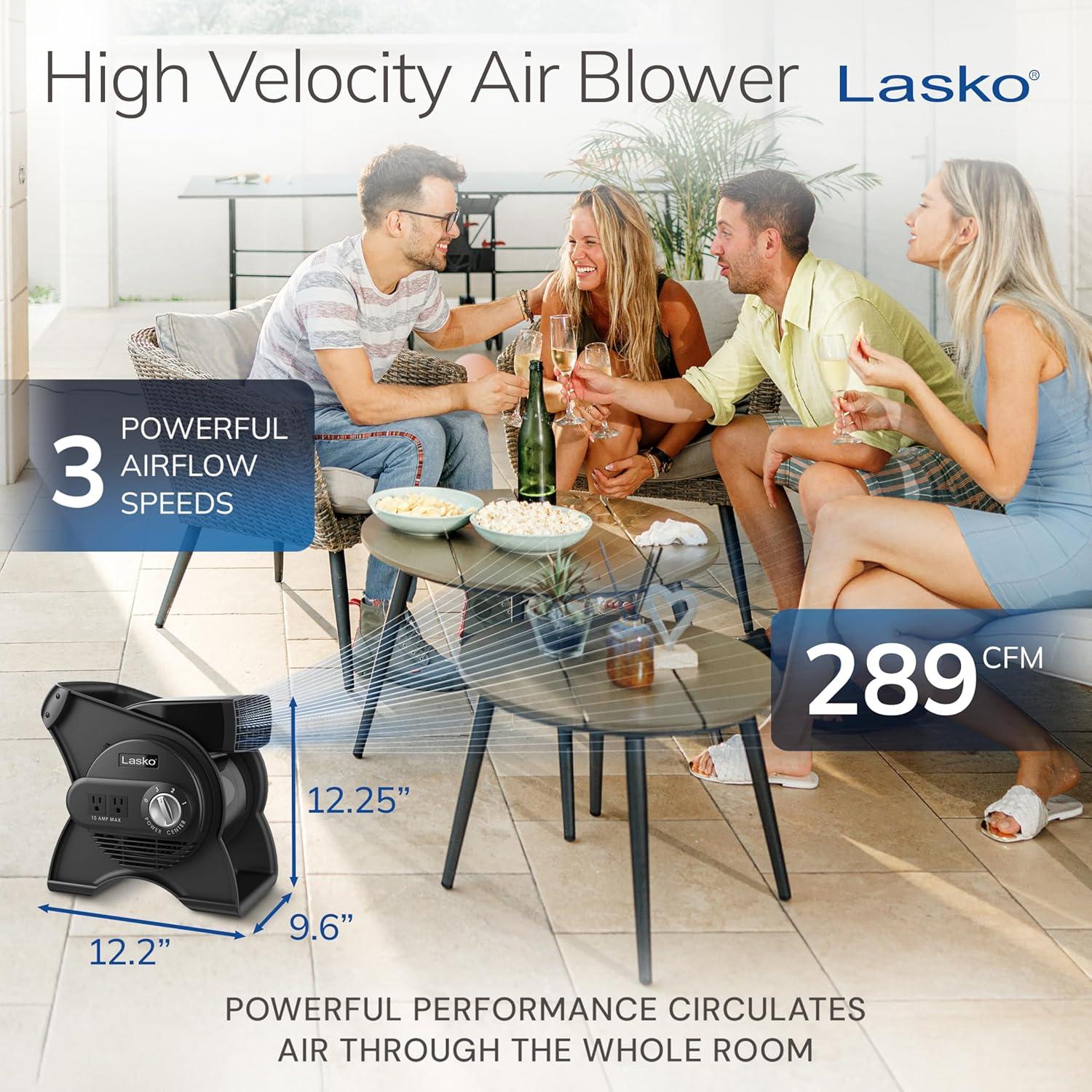 image:imageLasko Portable Utility Fan 12 289 CFM Pivoting High Velocity Air Mover Blower Fan 3 Speeds 2 Accessory Outlets 120V Black U12104Classic