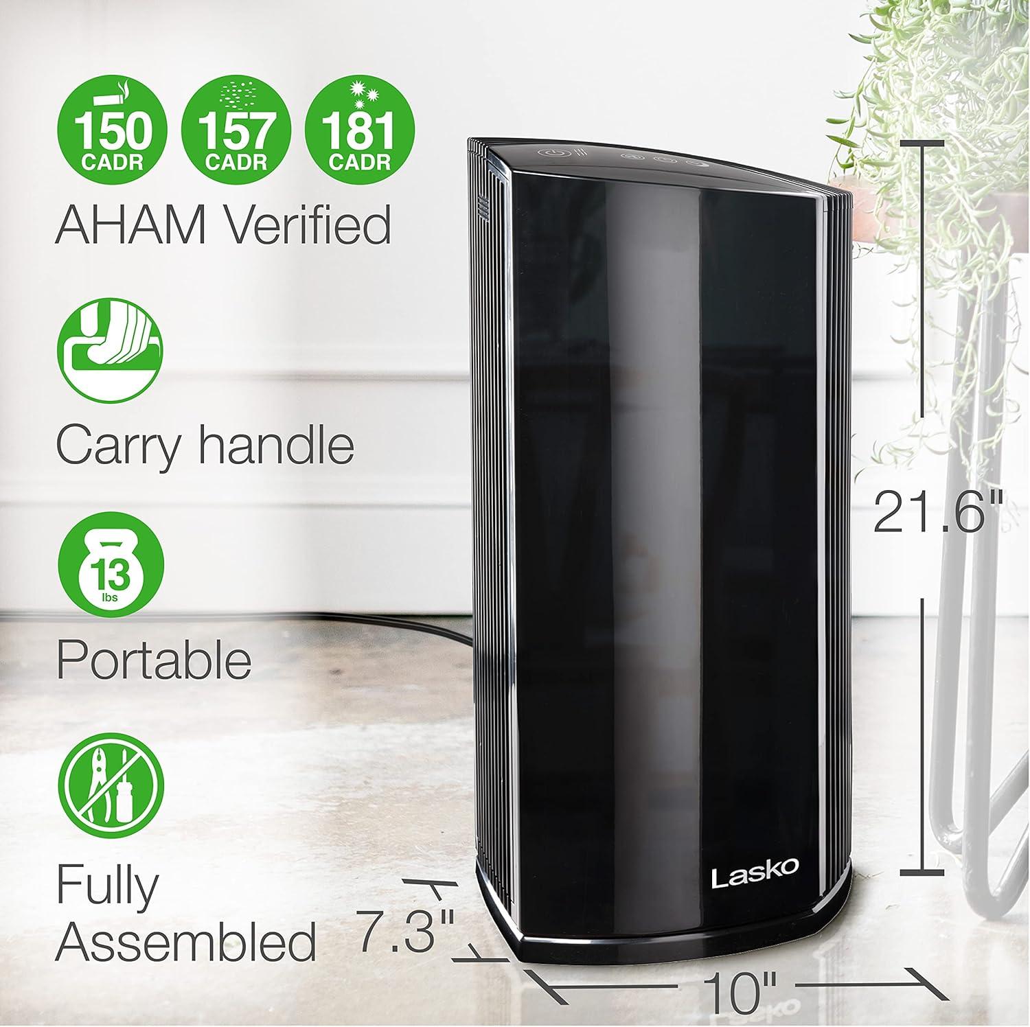 image:imageLasko Smart Air Purifier with True HEPA Filter Works with Alexa Removes 9997 of Smoke Odors Pet Dander Virus Sized Particles Pollen Dust and Mold LP450S Black A Certified for Humans Device Large