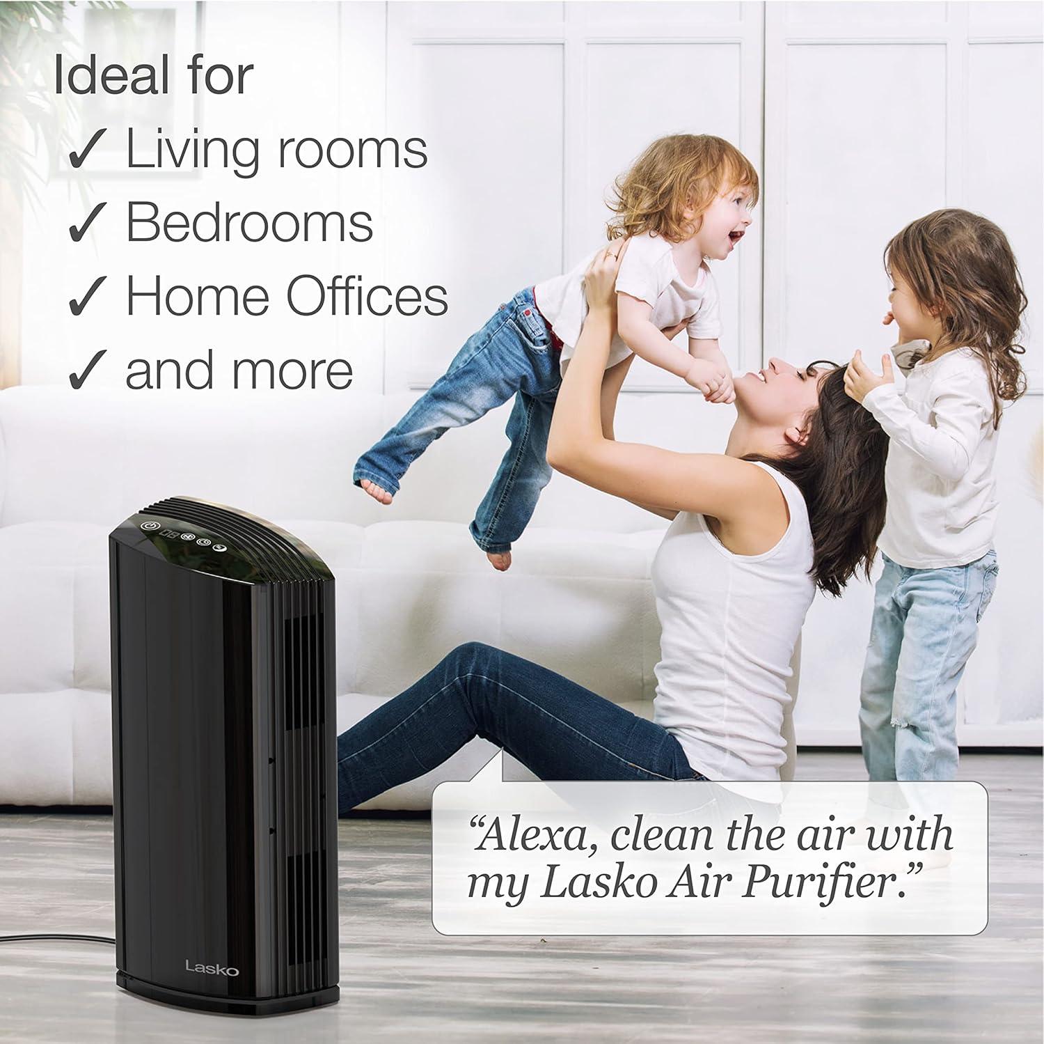 image:imageLasko Smart Air Purifier with True HEPA Filter Works with Alexa Removes 9997 of Smoke Odors Pet Dander Virus Sized Particles Pollen Dust and Mold LP450S Black A Certified for Humans Device Large