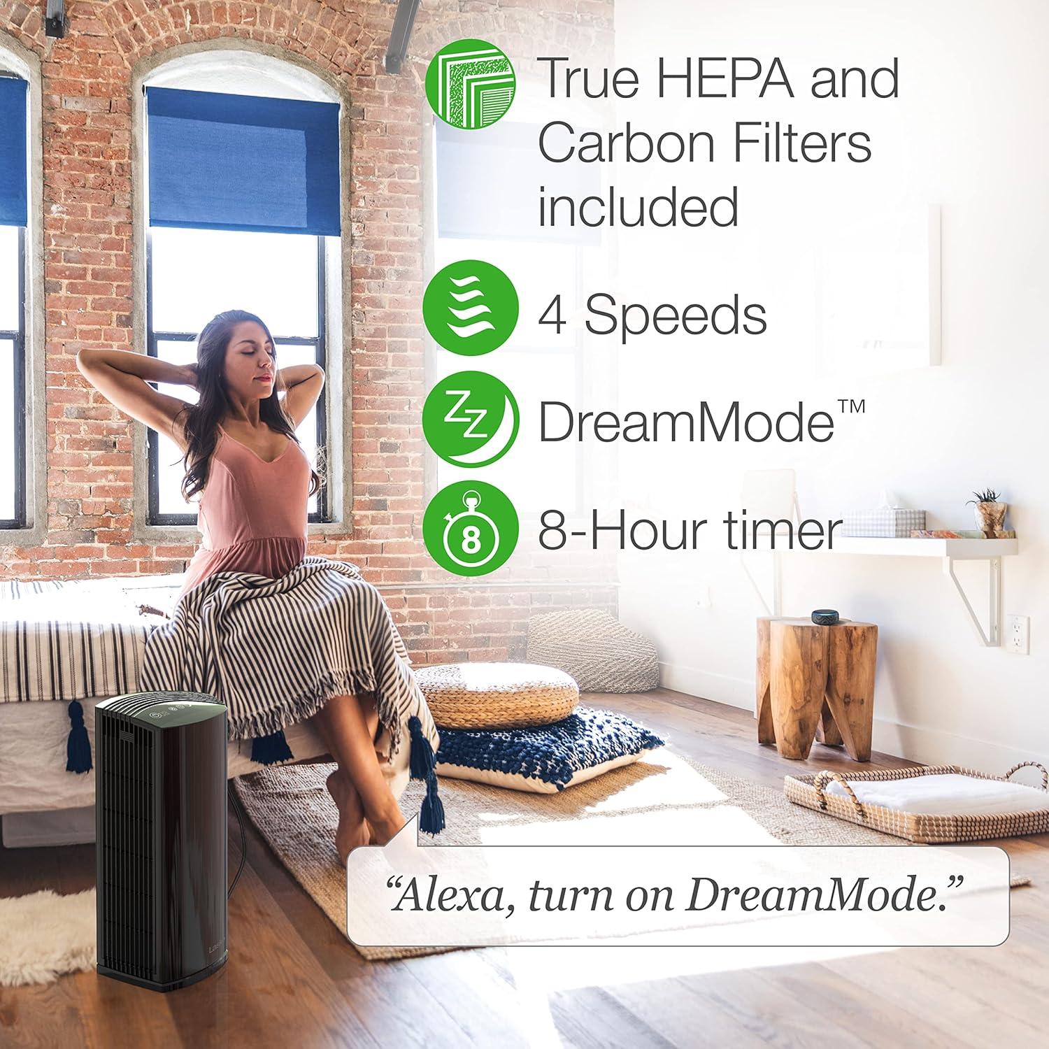 image:imageLasko Smart Air Purifier with True HEPA Filter Works with Alexa Removes 9997 of Smoke Odors Pet Dander Virus Sized Particles Pollen Dust and Mold LP450S Black A Certified for Humans Device Large