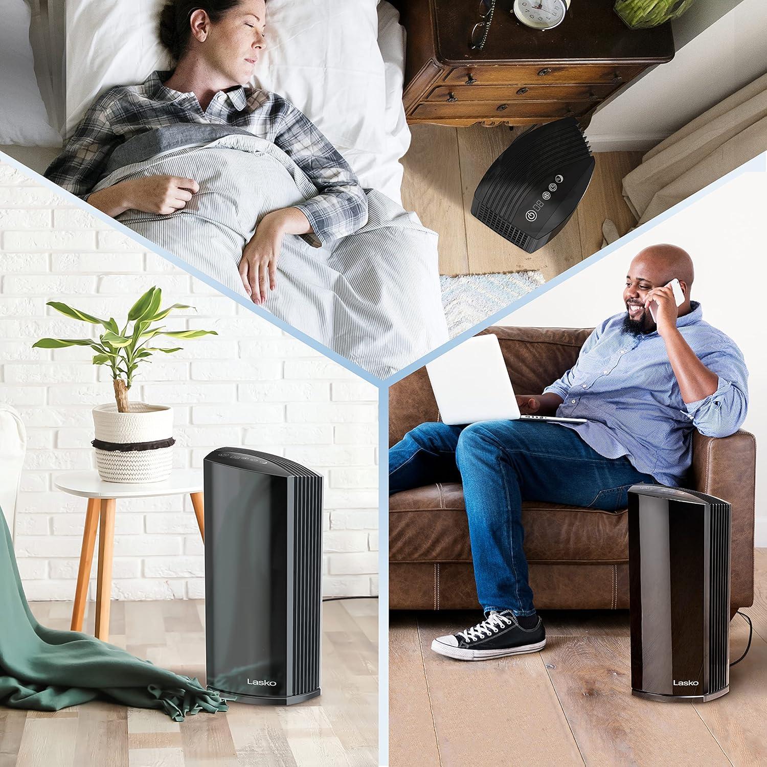 image:imageLasko Smart Air Purifier with True HEPA Filter Works with Alexa Removes 9997 of Smoke Odors Pet Dander Virus Sized Particles Pollen Dust and Mold LP450S Black A Certified for Humans Device Large