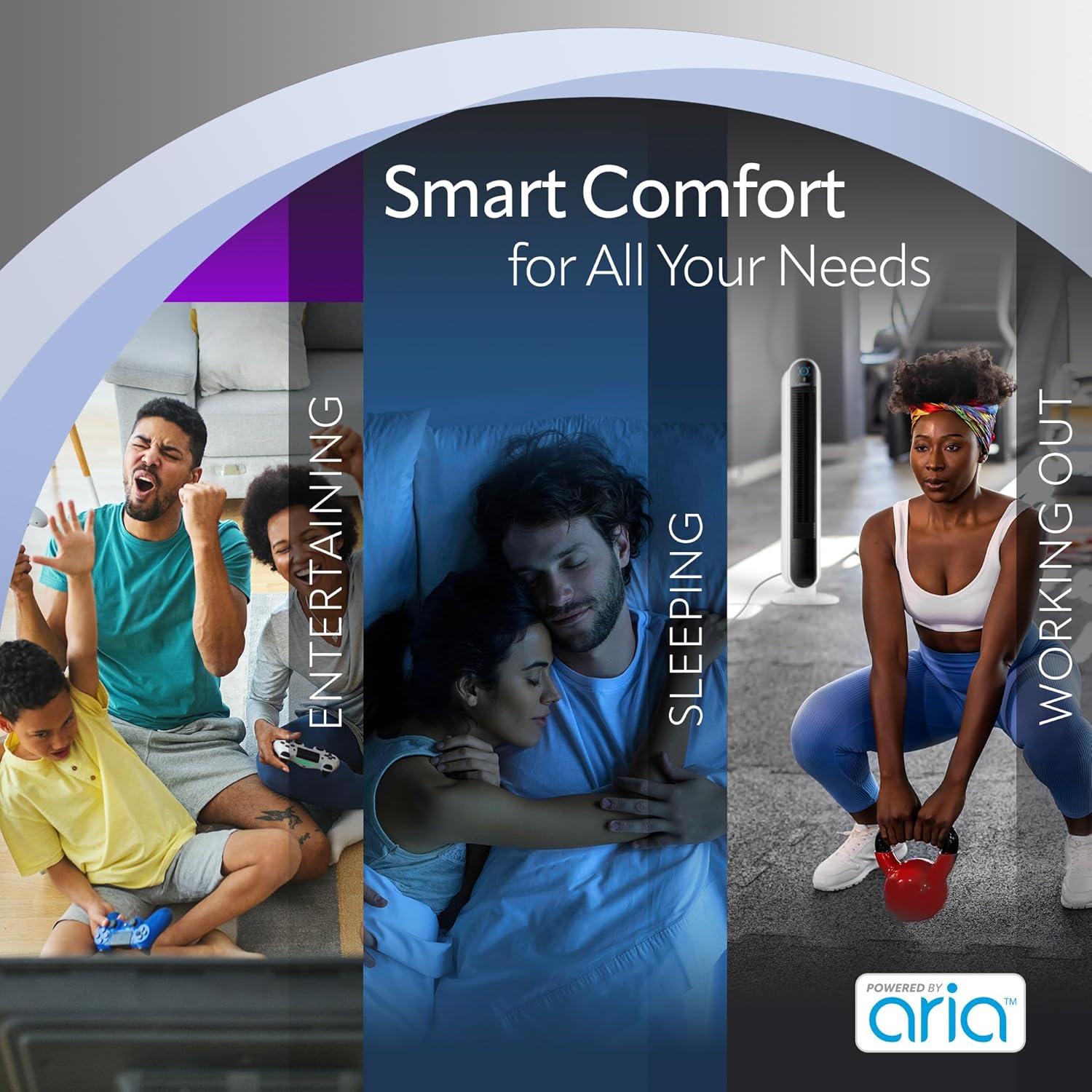 image:imageLasko Smart Oscillating Tower Fan Powered by Aria WiFi Connected Voice Controlled Compatible with Alexa and Google Assistant Timer 5Speeds 40 White T40735 Large