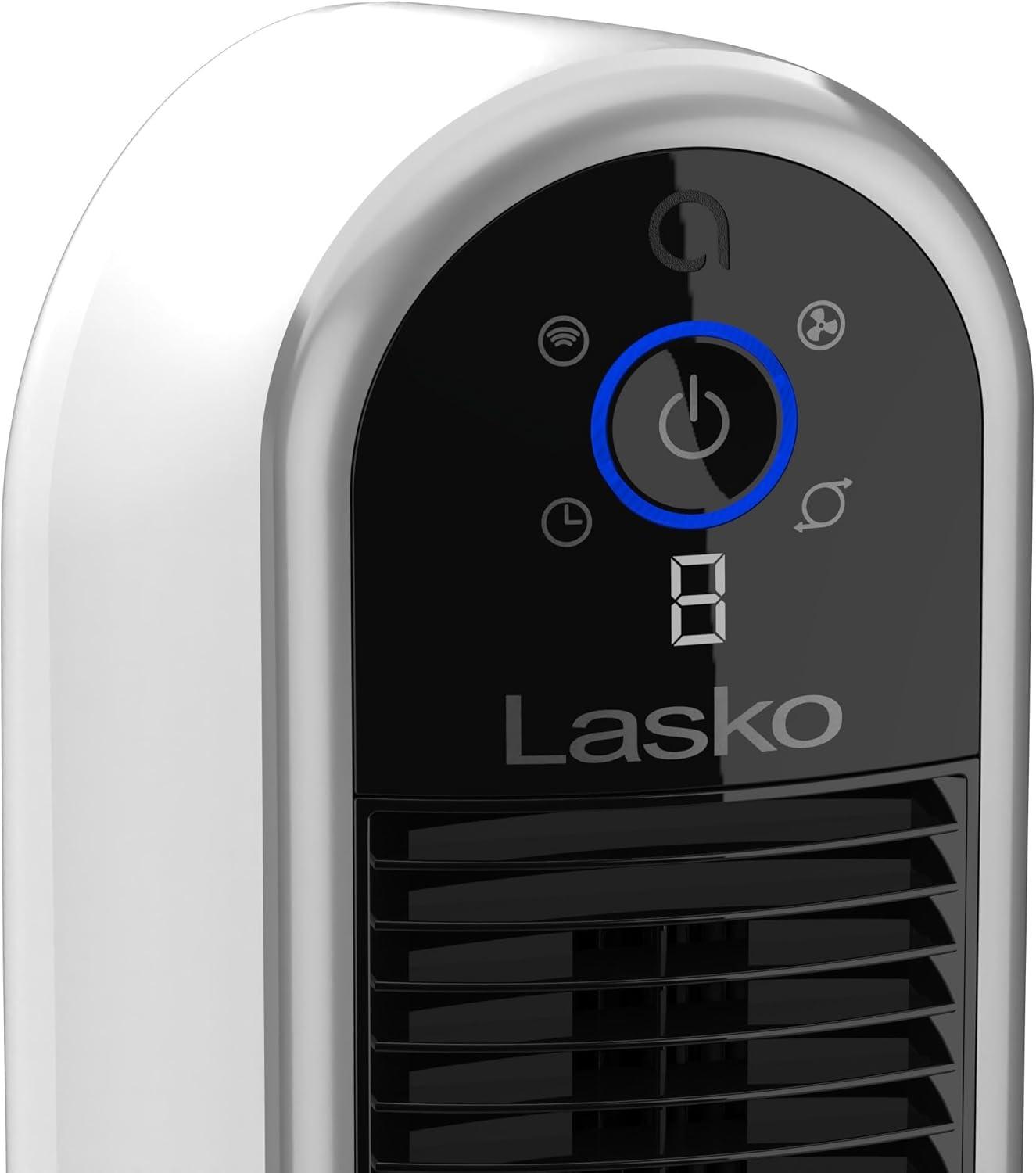 image:imageLasko Smart Oscillating Tower Fan Powered by Aria WiFi Connected Voice Controlled Compatible with Alexa and Google Assistant Timer 5Speeds 40 White T40735 Large