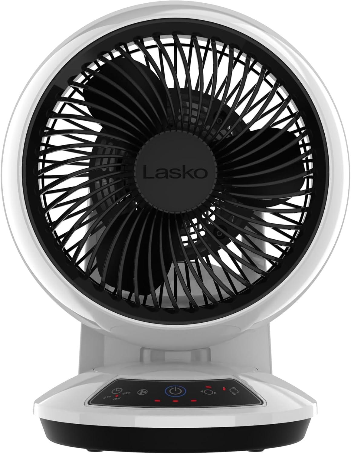 image:imageLasko Whirlwind Orbital Motion Air Circulator Table Fan 3 Speeds Timer Dark Mode Remote Control for Small and Medium Sized Rooms White A12557