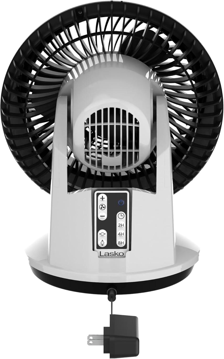 image:imageLasko Whirlwind Orbital Motion Air Circulator Table Fan 3 Speeds Timer Dark Mode Remote Control for Small and Medium Sized Rooms White A12557