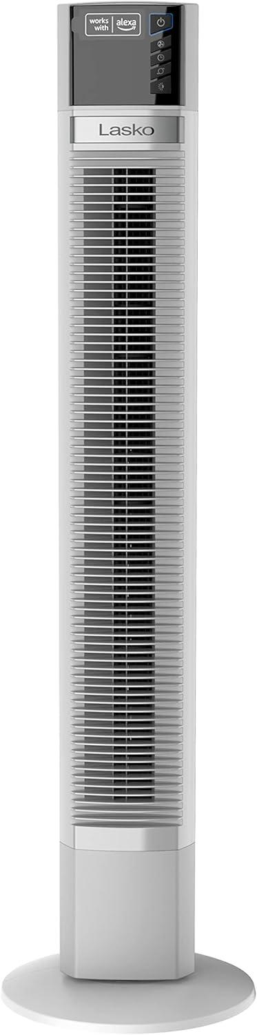 image:imageLasko Works with Alexa Oscillating Tower Fan Voice Controlled 4 Quiet Speeds Sleep Mode Timer Bedroom Living Room 48 White T48401with Alexa