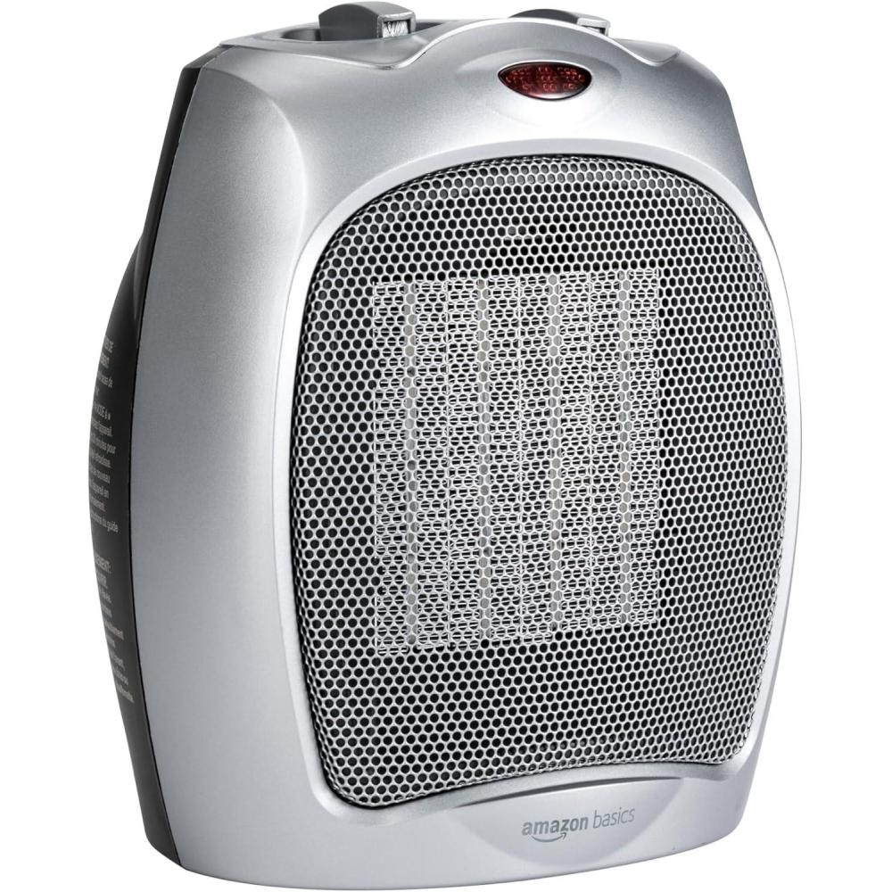 image:imageAmazon Basics Ceramic Space Heater Portable Indoor Heating Solution With Overheat and TipOver Protection Thermostat NonOscillating 1500W 752D x 634W x 945H Silversilver
