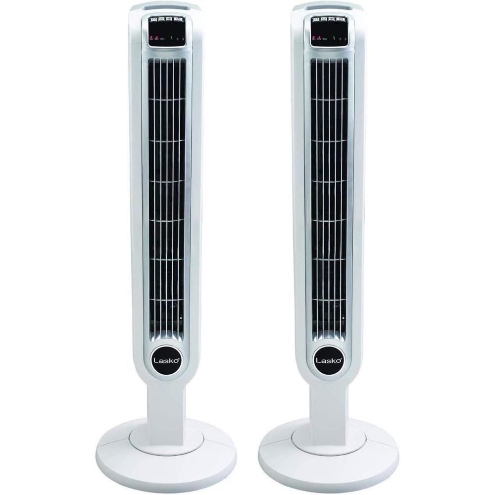 image:imageLasko 36 3 Speed Programmable Oscillation Tower Fan wRemote White 2 Pack