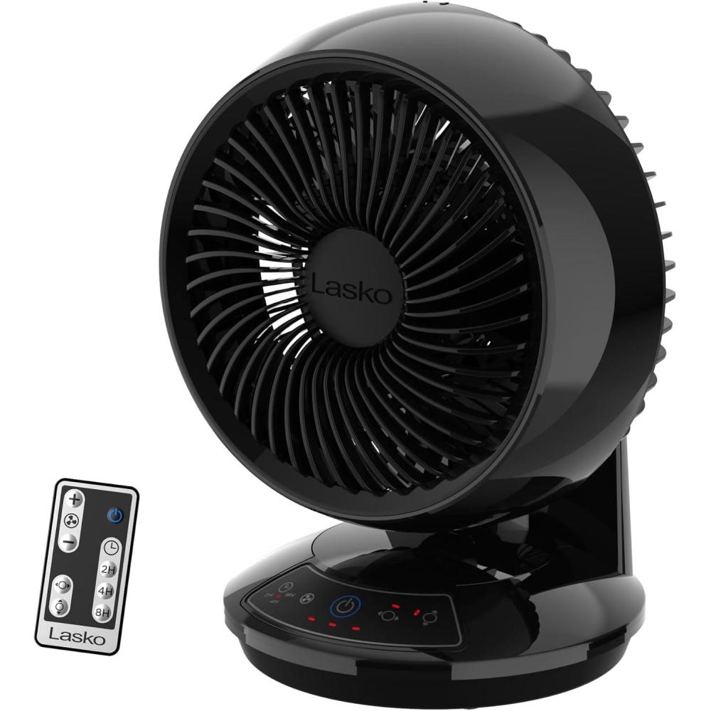 image:imageLasko Air Circulator Fan Whirlwind Orbital Motion Table Fan 3 Speeds Timer Dark Mode Remote Control Small Room Fan Black A12558