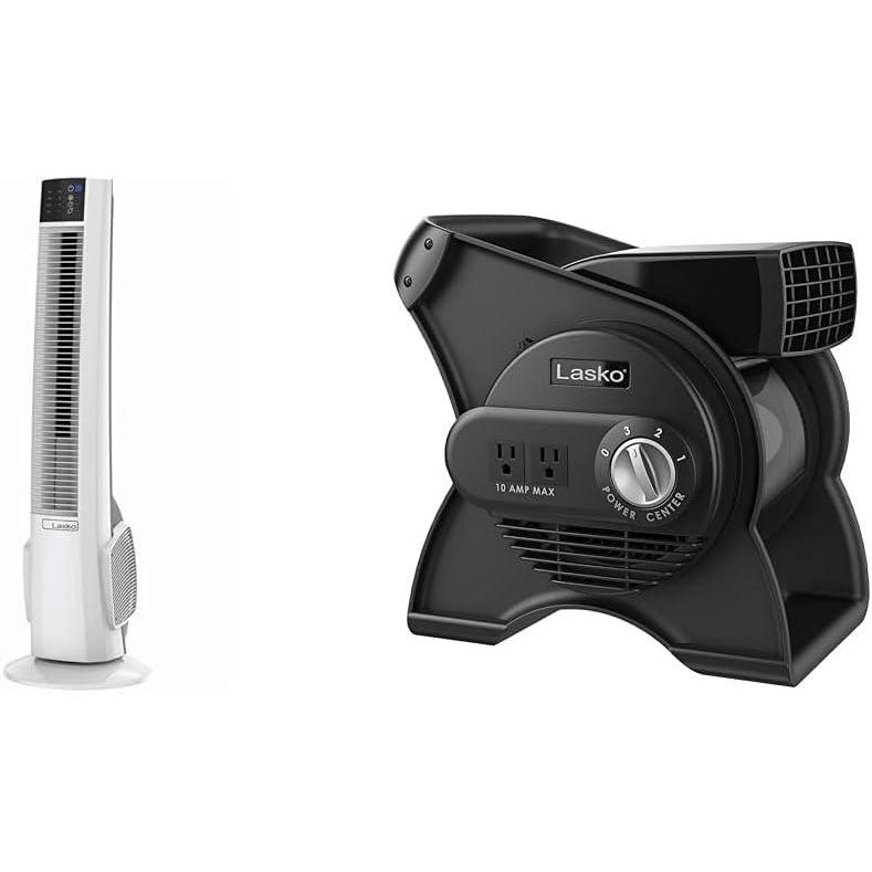 image:imageLasko Oscillating Tower Fan with Remote Control and Pivoting Utility Blower Fan with Accessory Outlets 3 Speeds