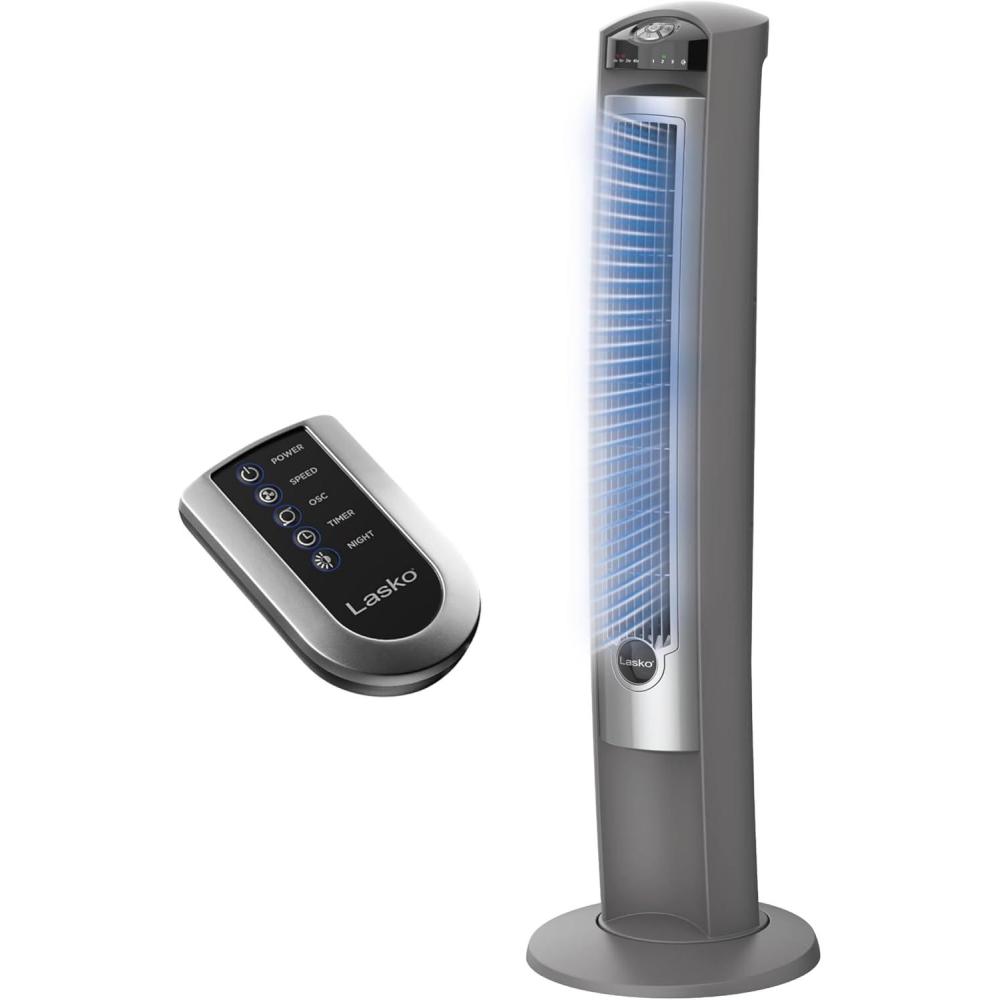 image:imageLasko Oscillating Tower Fan with Remote Quiet Floor Fans for Bedroom 42 Silver T42951woodgrain and grey