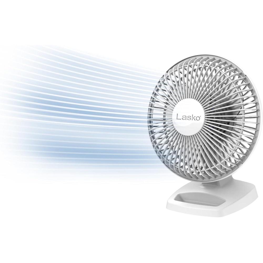 image:imageLasko Personal Table Fan with Storage Tray 2 Quiet Speeds TiltBack Fan Head for Home Office Bedroom 6 White 2002W6 inch