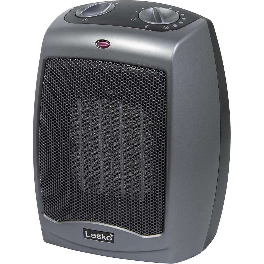 image:imageLasko Portable Indoor Electric Ceramic Space Heater with TipOver Safety Switch Overheat Protection and Thermostat 2 Speeds Safe for Home 92 Inches Dark Gray 1500W 75420192 Inches  With TipOver Switch