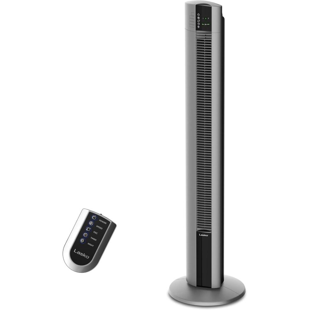 image:imageLasko Tower Fan Oscillating Performance Remote Control Nighttime Setting Timer 3 Speeds HighVelocity Tower Fan Room Fan for Bedroom or Office 48 Gray T48314Fan