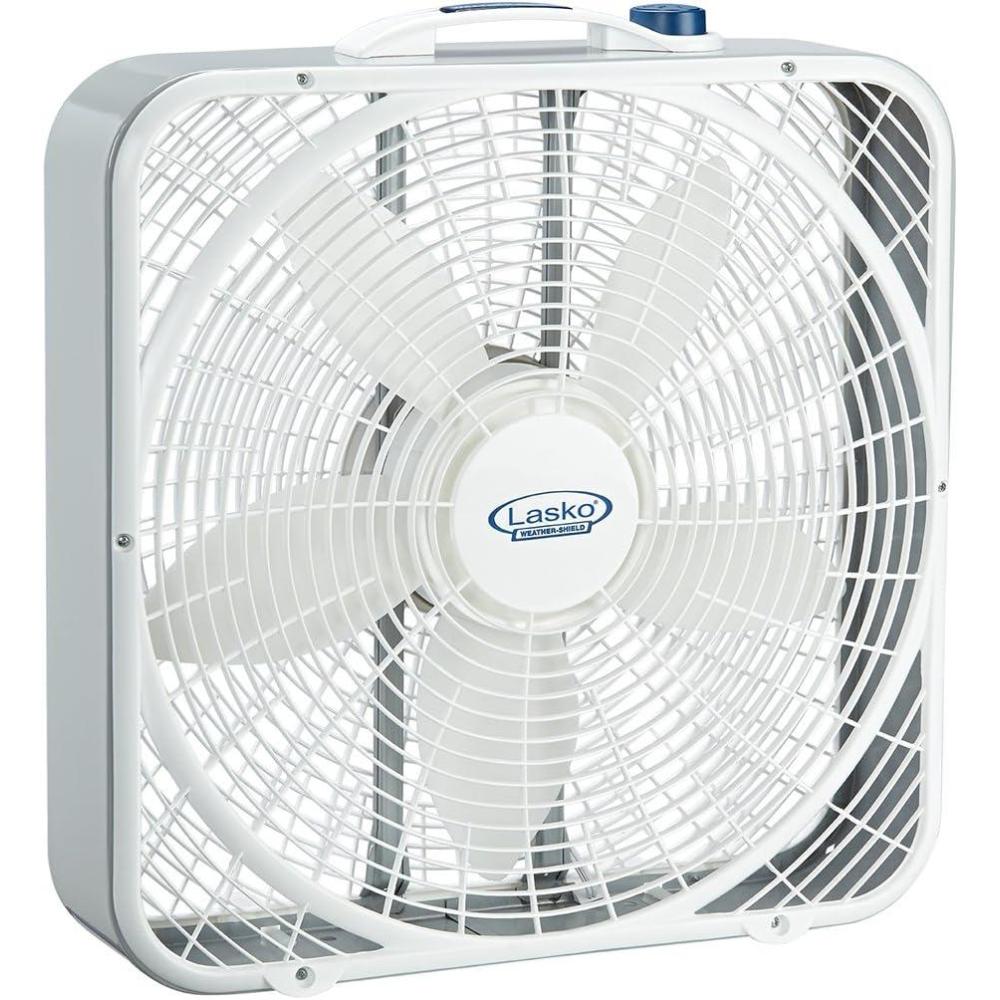 image:imageLasko WeatherShield Performance Box Fan 3 Speeds Innovative Wind Ring System for Up to 30 More Air Carry Handle for Bedroom Office Home 20 Inch White 37201