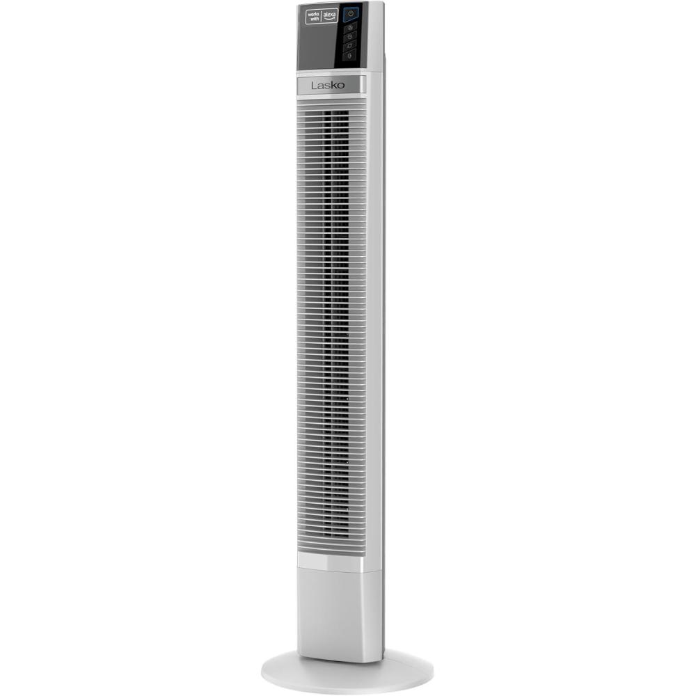 image:imageLasko Works with Alexa Oscillating Tower Fan Voice Controlled 4 Quiet Speeds Sleep Mode Timer Bedroom Living Room 48 White T48401with Alexa