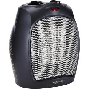 Amazon Basics Ceramic Space Heater, Portable Indoor Heating Solution, With Overheat and Tip-Over Protection, Thermostat, Non-Oscillating, 1500W, 7.52″D x 6.34″W x 9.45″H, Silver(black)