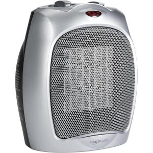 Amazon Basics Ceramic Space Heater, Portable Indoor Heating Solution, With Overheat and Tip-Over Protection, Thermostat, Non-Oscillating, 1500W, 7.52″D x 6.34″W x 9.45″H, Silver(silver)