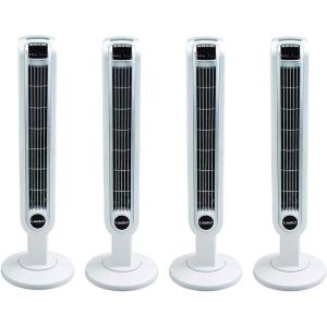 Lasko 36″ 3 Speed Programmable Oscillation Tower Fan w/Remote, White (4 Pack)