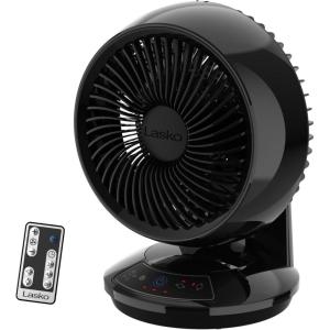 Lasko Air Circulator Fan, Whirlwind Orbital Motion Table Fan, 3 Speeds, Timer, Dark Mode, Remote Control Small Room Fan, Black, A12558
