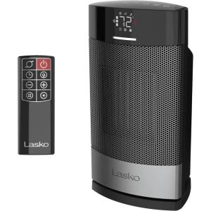 Lasko Ellipse Ceramic Tower Heater for Home with Tip-Over Switch, Digital Display, Thermostat, Wide Oscillation, Remote, Timer, For Bedroom, Office, Living Room, Den, 24 Inches, 1500W, Black, CT24950(12″)