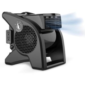 Lasko High Velocity Fan, 15″, 375 CFM, Professional Utility Pivoting Blower Fan with 3 Speeds, 2 Accessory Outlets, 120V, Black, Model U15617(Modern)