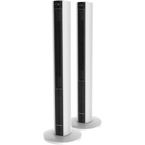 Lasko LKO-FH500 4-Speed Quiet Bladeless Multi Function Remote Control All Season Control Tower Fan & Space Heater w/ 3 Heat Settings, White (2 Pack)