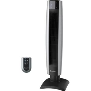 Lasko Wind Tower Oscillating Tower Fan, Remote Control, Timer, 3 Quiet Speeds, for Bedroom, Living Room and Office, 38″ Gray, 2519(Black)