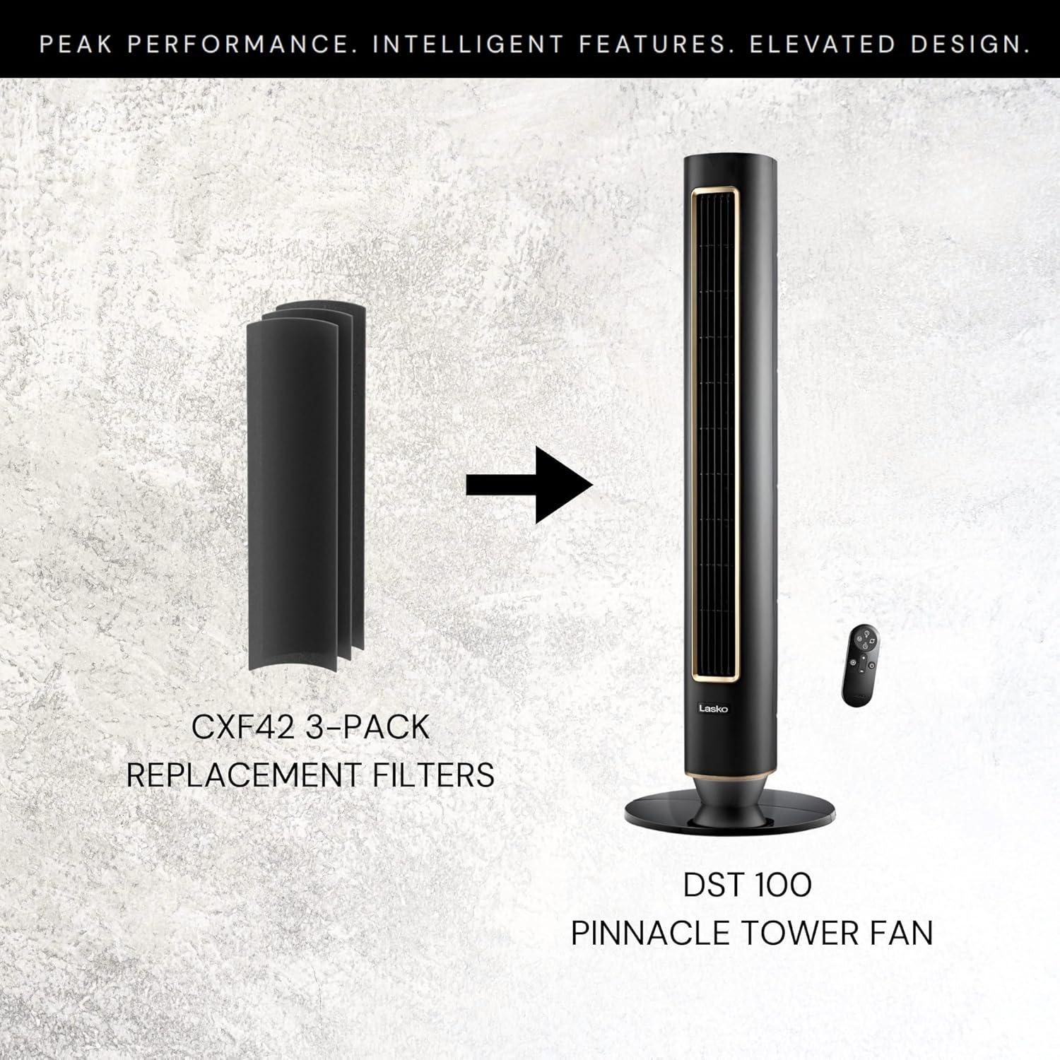 image:imageLasko Filter Replacement 3 Pack for DST100 Pinnacle Tower Fan PlantBased Filters Remove Hair Dust VOCs and Odors from Home Black 21 CXF42