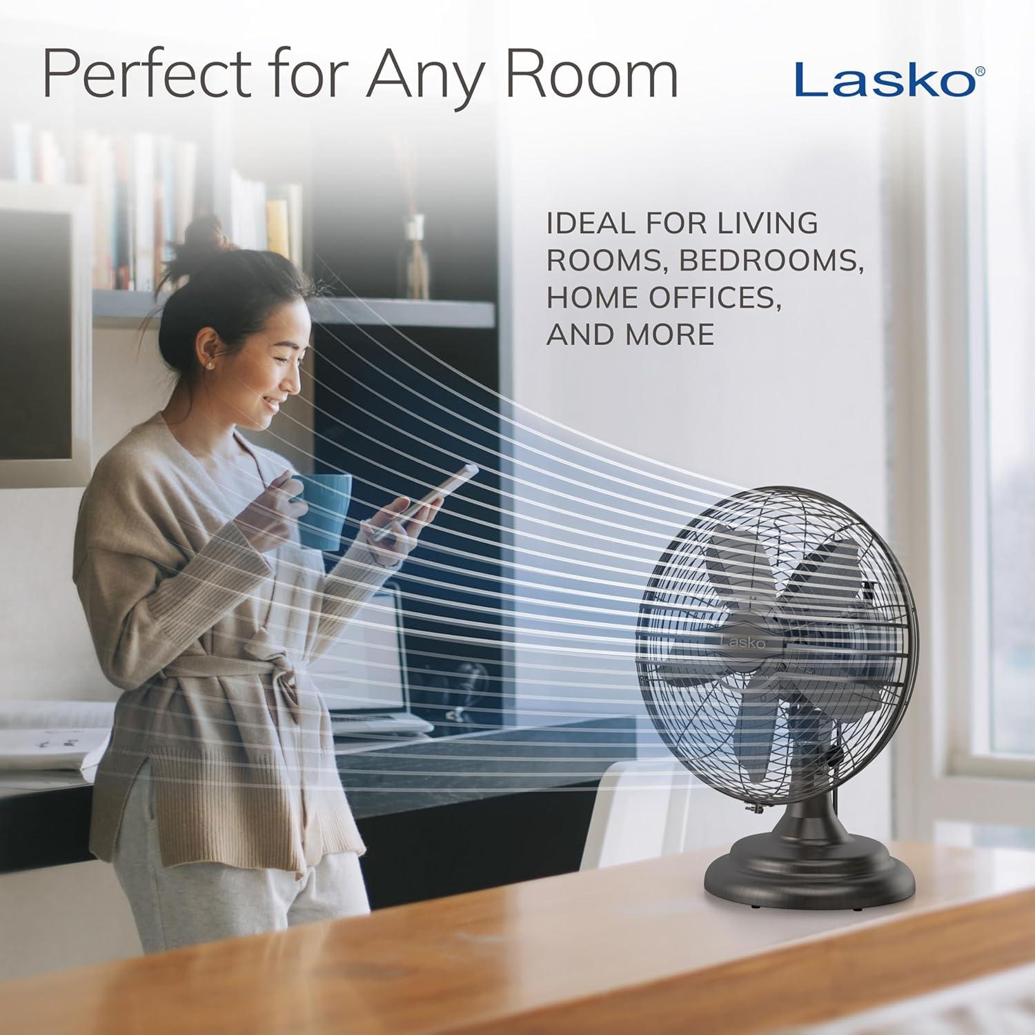 image:imageLasko Oscillating Table Top Fan Portable 3 Quiet Speeds for Bedroom Kitchen and Office 17 Bronze R12210Electric Fan