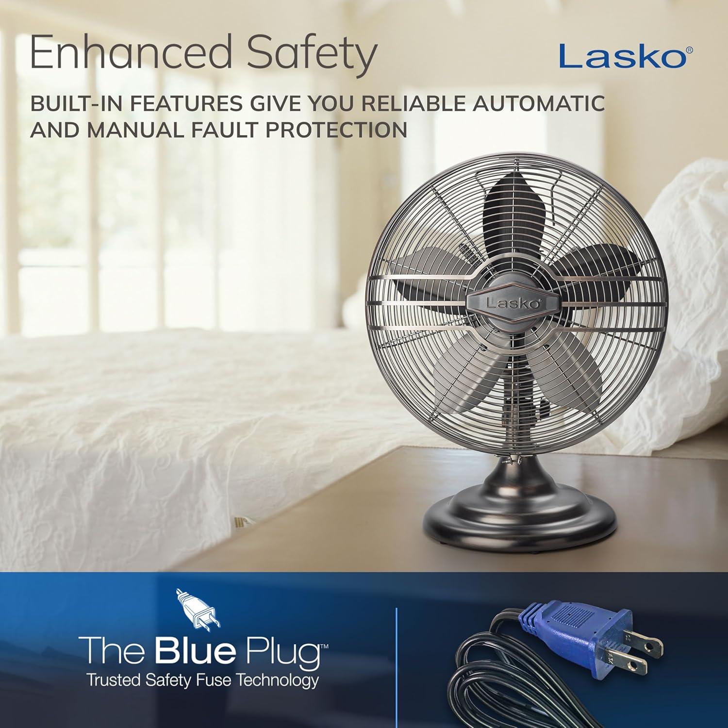 image:imageLasko Oscillating Table Top Fan Portable 3 Quiet Speeds for Bedroom Kitchen and Office 17 Bronze R12210Electric Fan