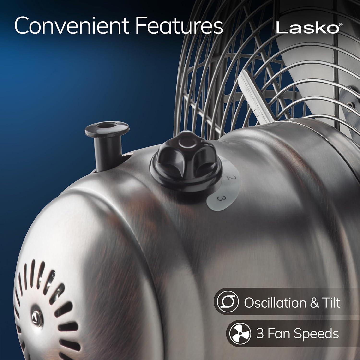 image:imageLasko Oscillating Table Top Fan Portable 3 Quiet Speeds for Bedroom Kitchen and Office 17 Bronze R12210Electric Fan