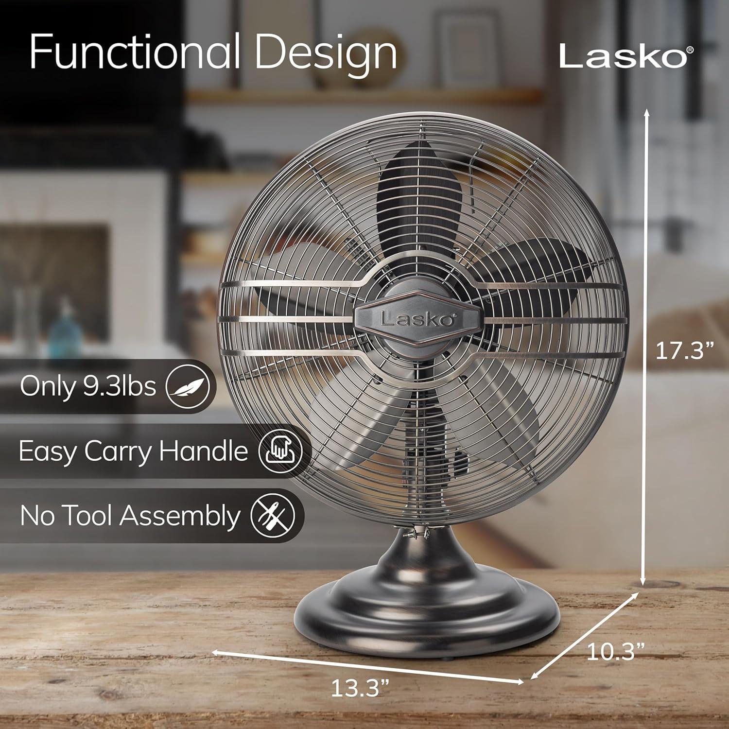 image:imageLasko Oscillating Table Top Fan Portable 3 Quiet Speeds for Bedroom Kitchen and Office 17 Bronze R12210Electric Fan