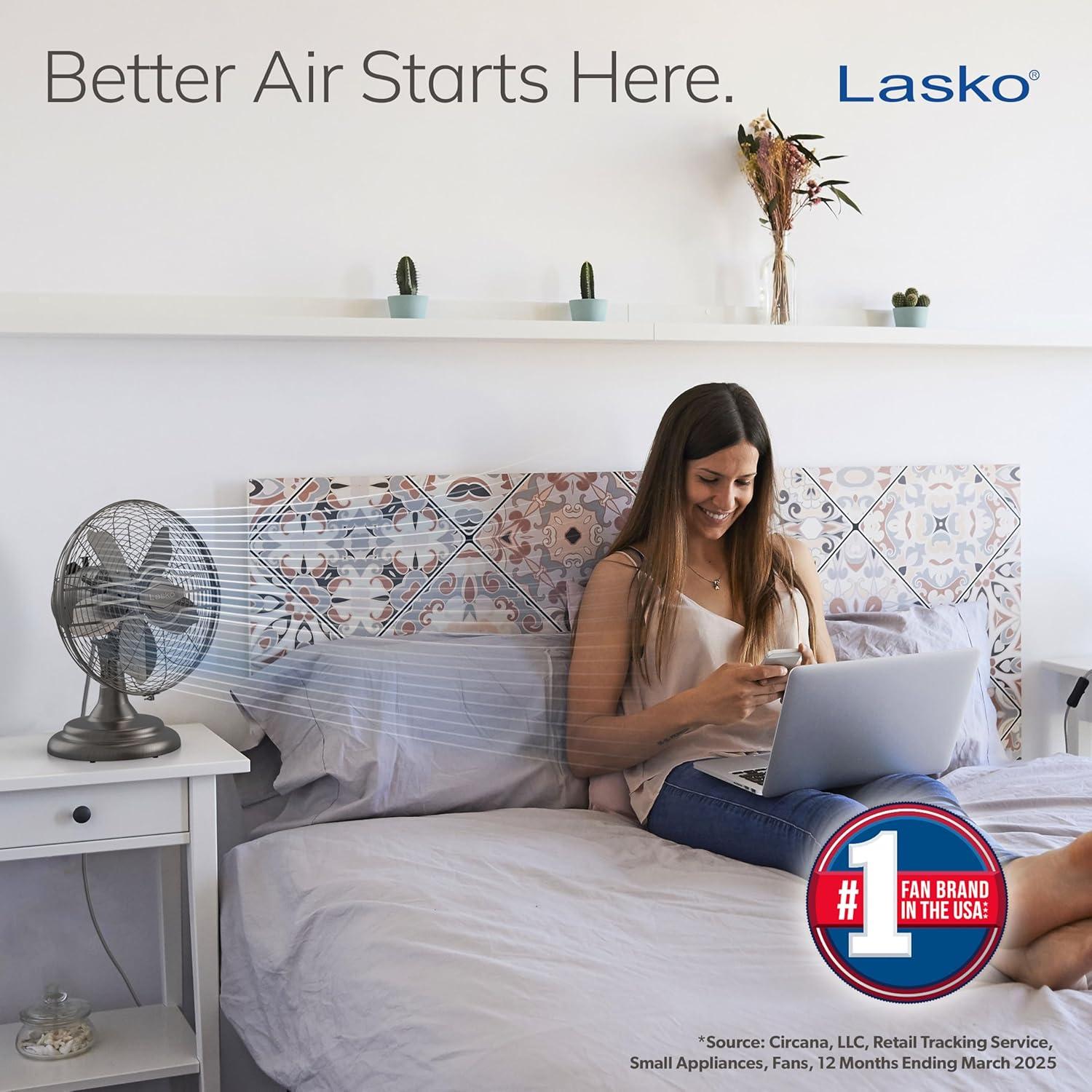 image:imageLasko Oscillating Table Top Fan Portable 3 Quiet Speeds for Bedroom Kitchen and Office 17 Bronze R12210Electric Fan