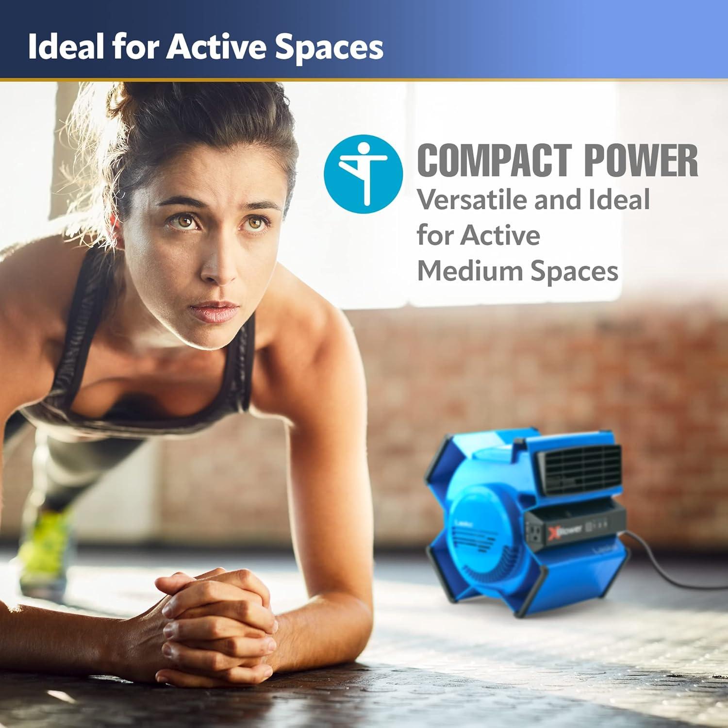 image:imageLasko XBlower High Velocity Pivoting Utility Blower Fan for Cooling Ventilating Exhausting and Drying 6 Position 3Speed Floor Fan with AC Outlet Circuit Breaker USB Port 11x9x12 Blue X12905Fan
