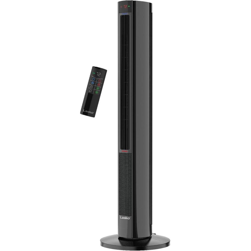 image:imageLasko 1500W Oscillating All Season Tower Fan and Space Heater w4 Quiet Fan Speeds 3 Heat Settings Autooff Timer amp Remote for Home amp Office BlackBlack