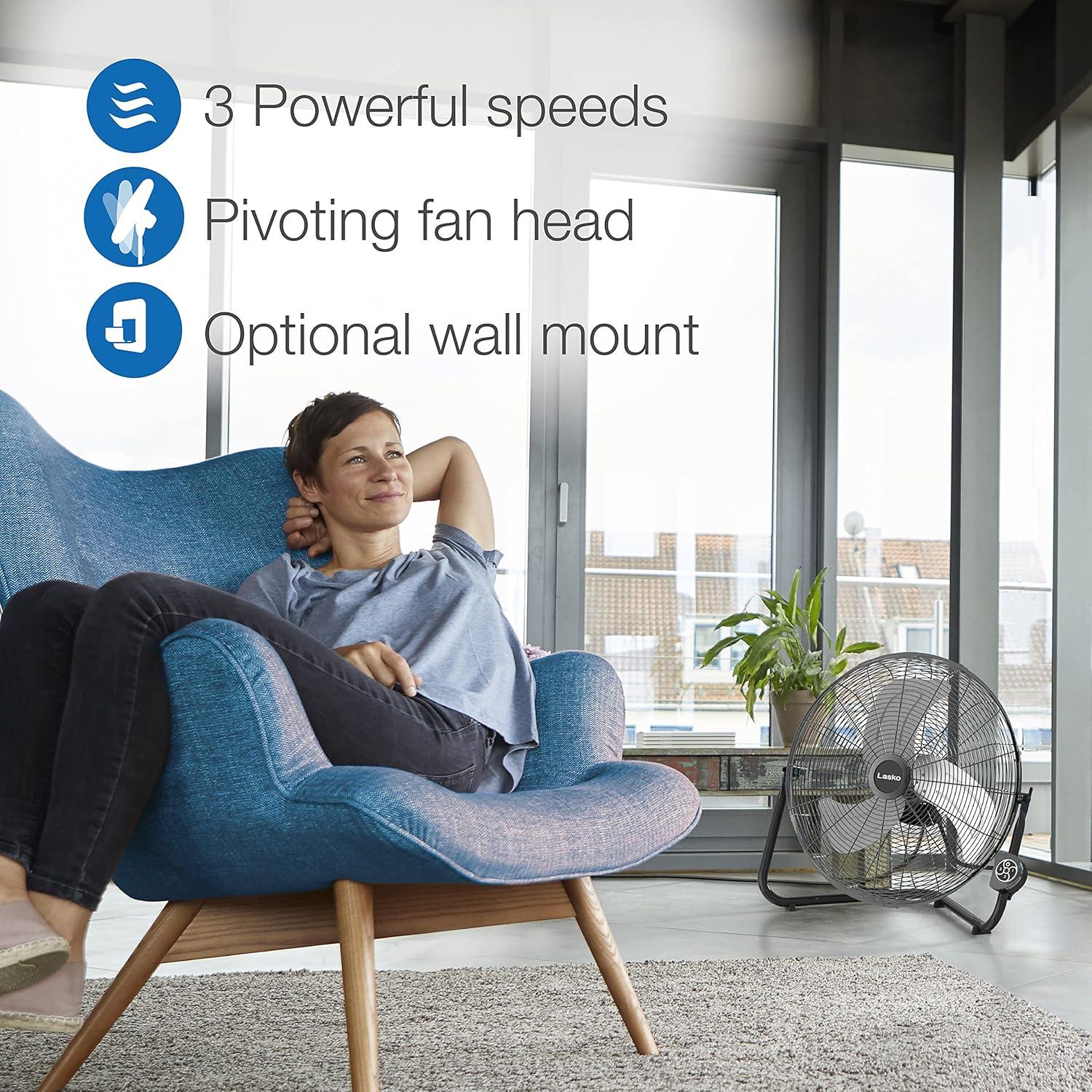 image:imageLasko 20 Black High Velocity Wall Mount Fan with Pivoting Head 3 Speeds Remote Control Ideal Wall Mount Fan or Floor Fan for Home Garage Attic H20660Black