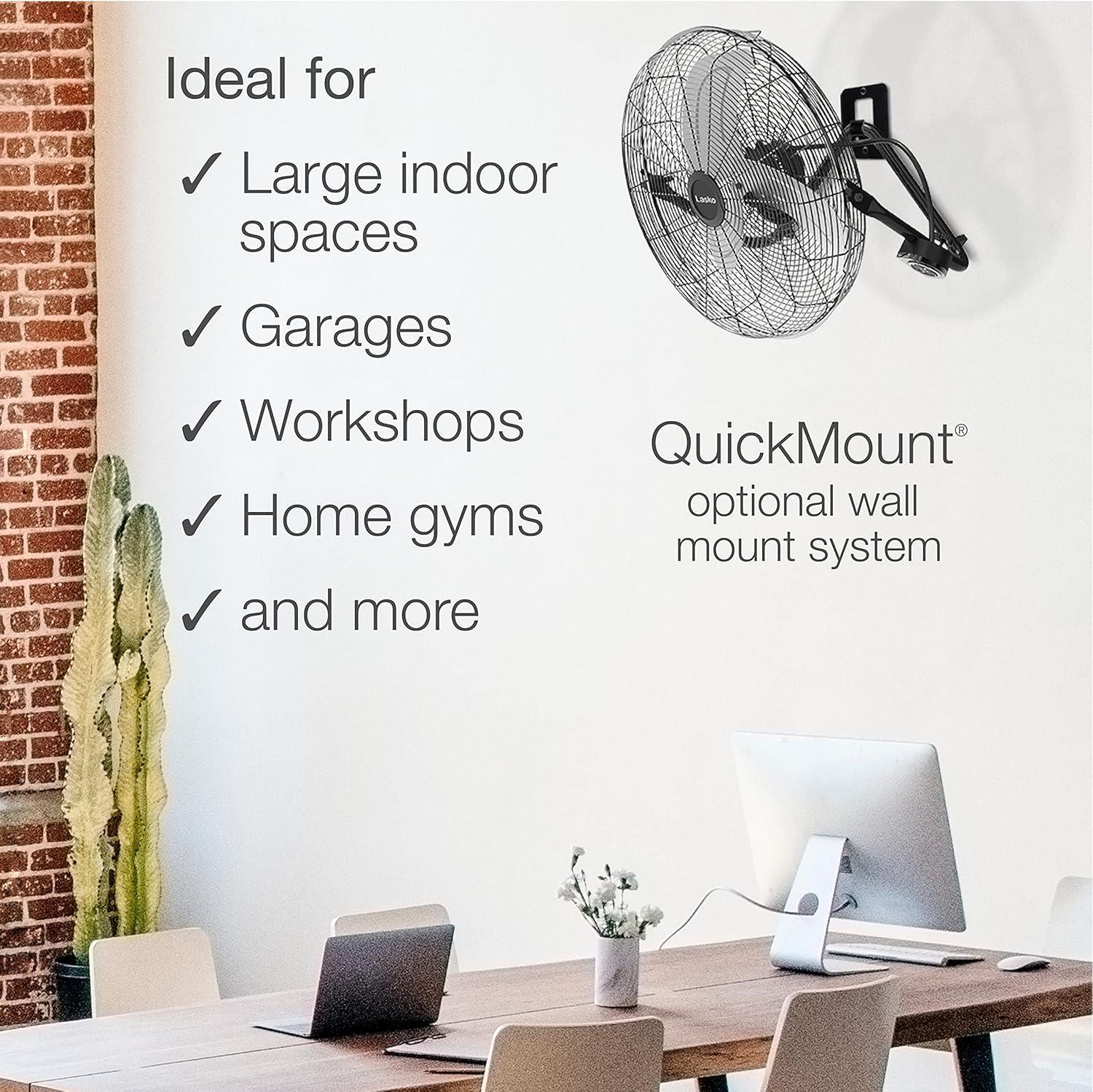 image:imageLasko 20 Black High Velocity Wall Mount Fan with Pivoting Head 3 Speeds Remote Control Ideal Wall Mount Fan or Floor Fan for Home Garage Attic H20660Black
