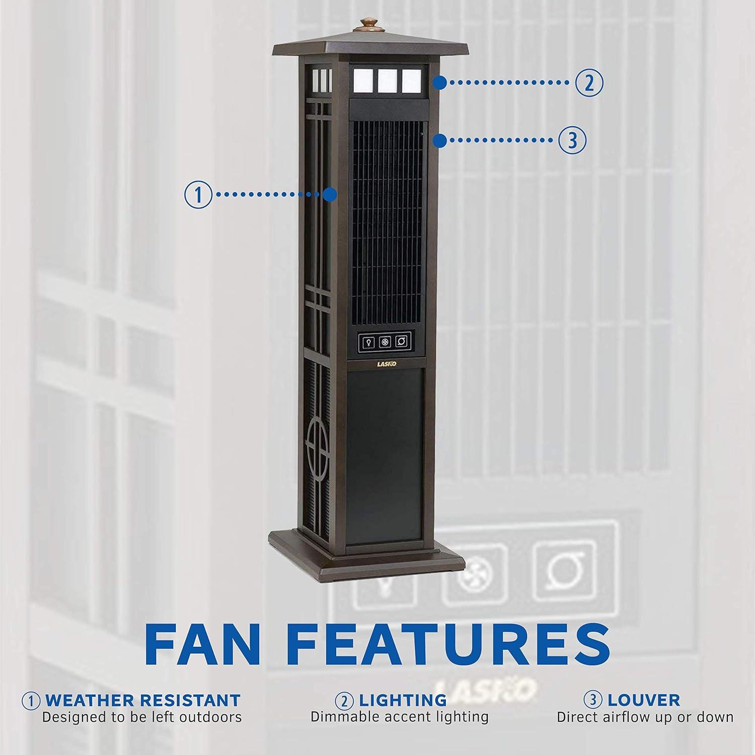 image:imageLasko 4890 Elegant Living Fan with Remote ControlFeatures Accent Lighting and Widespread OscillationPerfect for Outdoor Patios Decks or Balconies Brown
