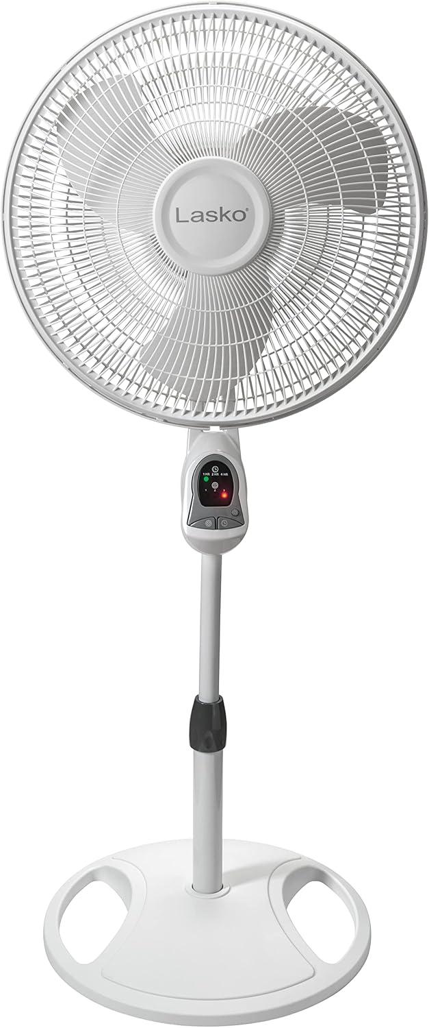 image:imageLasko Oscillating Adjustable Pedestal Stand Fan with Timer and Remote for Indoor Bedroom Living Room Home Office amp College Dorm Use 16 Inch White 1646White