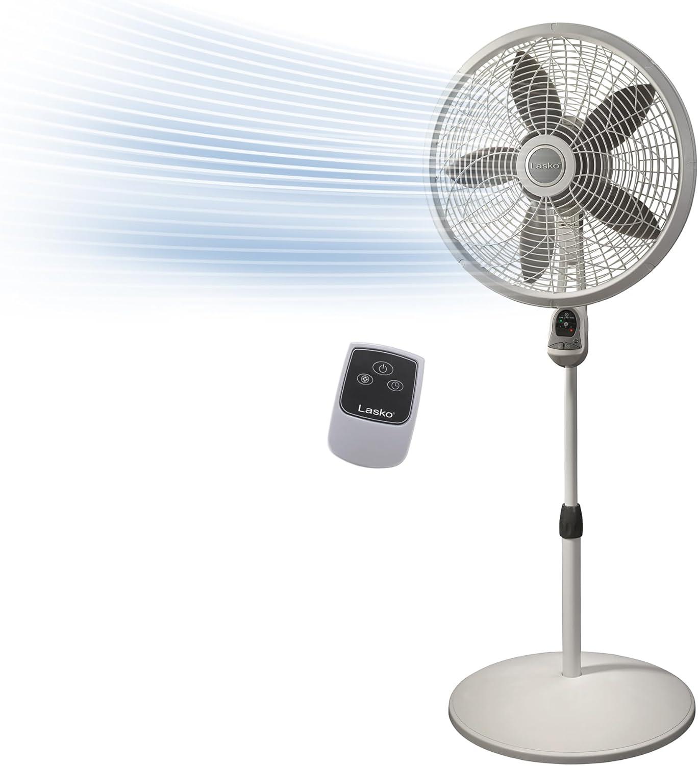 image:imageLasko Oscillating Adjustable Pedestal Stand Fan with Timer and Remote for Indoor Bedroom Living Room Home Office amp College Dorm Use 16 Inch White 1646White