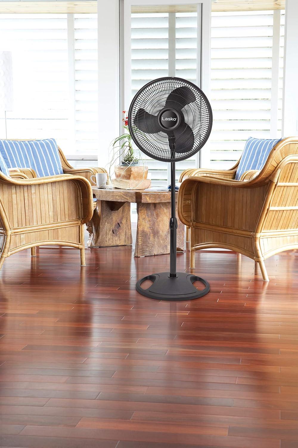 image:imageLasko Oscillating Adjustable Pedestal Stand Fan with Timer and Remote for Indoor Bedroom Living Room Home Office amp College Dorm Use 16 Inch White 1646Black