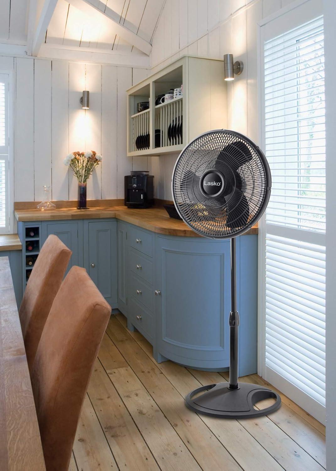 image:imageLasko Oscillating Adjustable Pedestal Stand Fan with Timer and Remote for Indoor Bedroom Living Room Home Office amp College Dorm Use 16 Inch White 1646Black