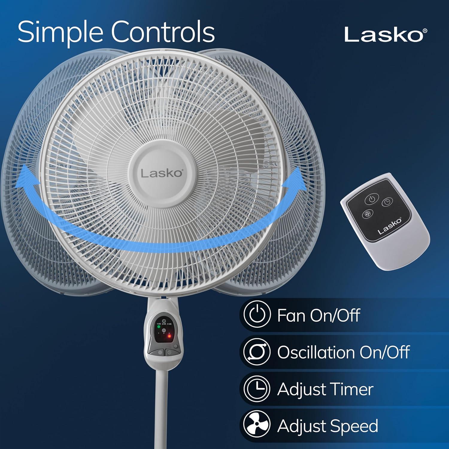 image:imageLasko Oscillating Adjustable Pedestal Stand Fan with Timer and Remote for Indoor Bedroom Living Room Home Office amp College Dorm Use 16 Inch White 1646White