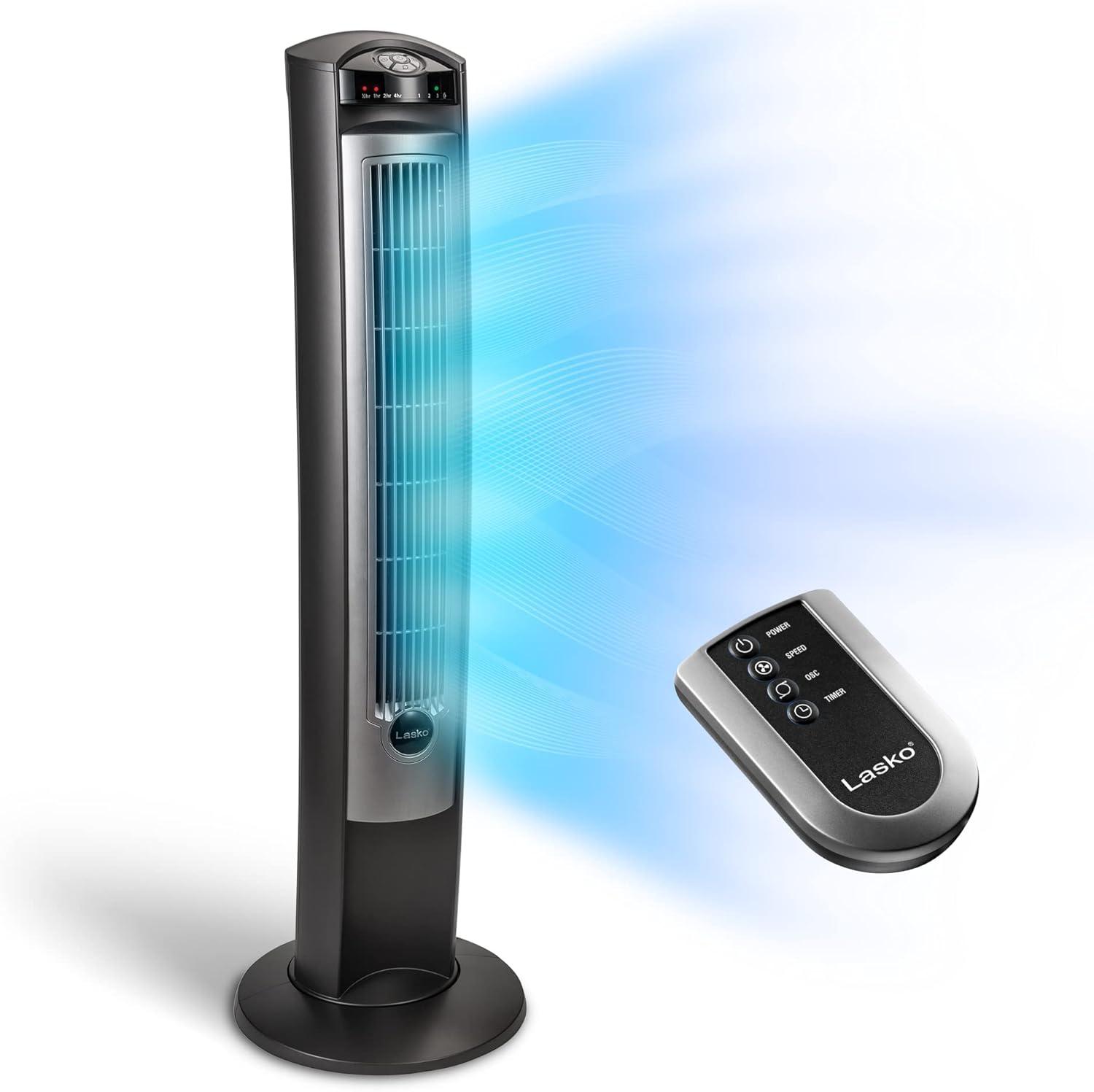 image:imageLasko Oscillating Pedestal Fan Remote 3 Speeds 18 Black 1843 amp Quiet Oscillating Tower Fan Remote 3Speed 42 Silver T42951